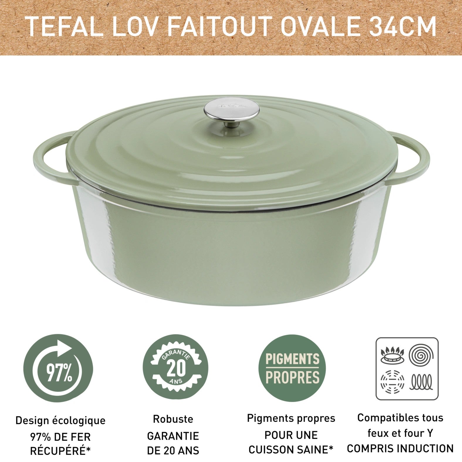Faitout Ovale 34X26cm Fonte Lov - Vert