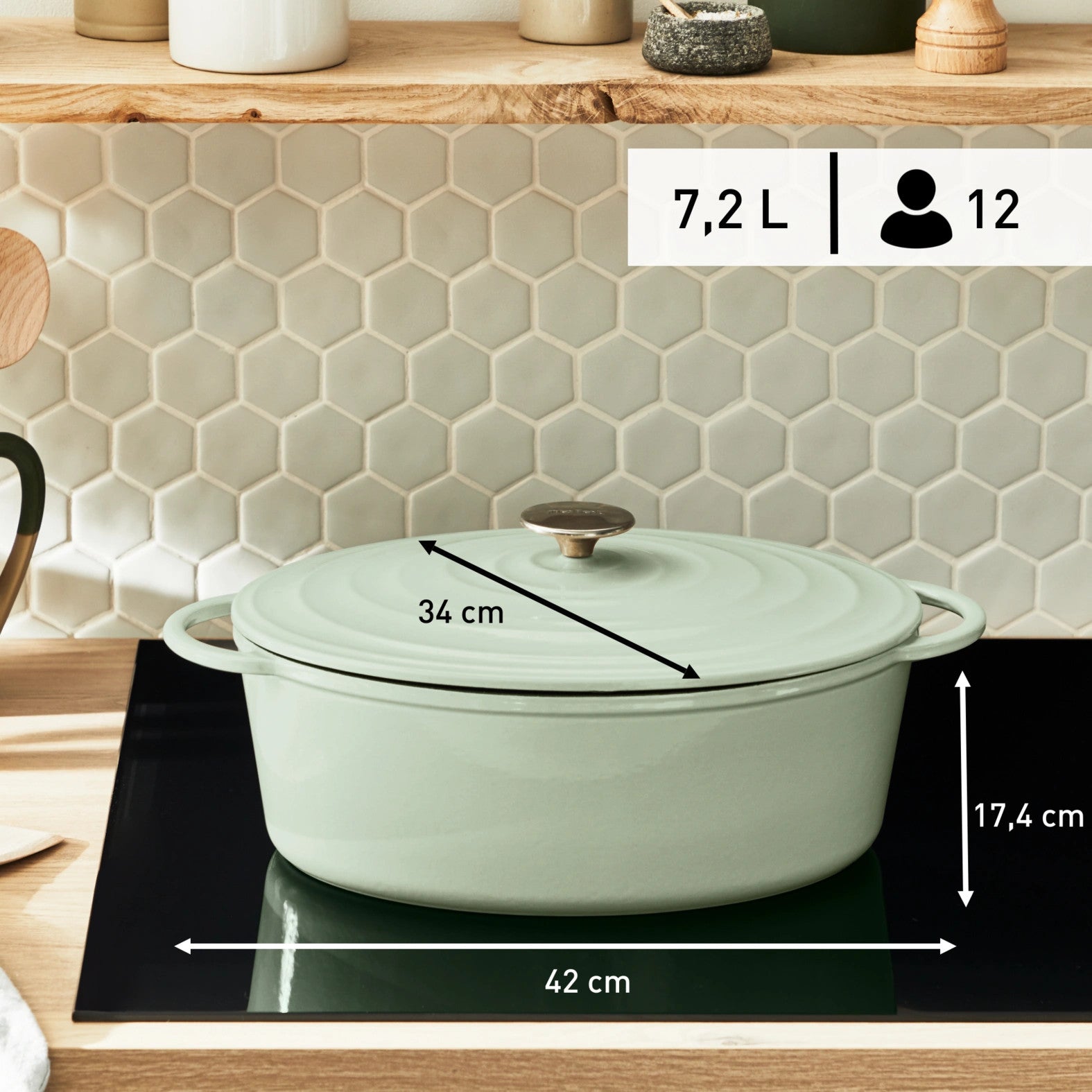 Faitout Ovale 34X26cm Fonte Lov - Vert